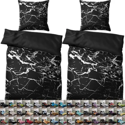 Obrázek produktu pro SANILO® Ložní prádlo 135x200 cm, 100% nejjemnější bavlna, 4-dílné, povlak na peřinu, povlak na polštář 80x80 cm - Marble Black
