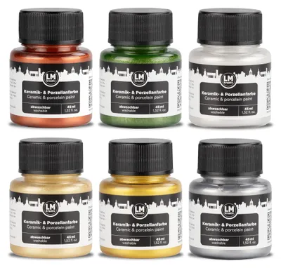 Produktbild von LM-Kreativ Porzellan- & Keramikfarbe Set Metallic Magic, 6 x 45 ml