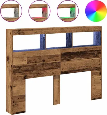Image de Armoire tête de lit avec LED vieux bois 140x17x102 cm