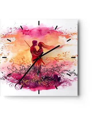 Produktbild von Wanduhr - Quadrat - Glasuhr - Liebe Paar Flitterwochen - 40x40cm - Schleichendes Uhrwerk - Lautlos - zum Aufhängen bereit - Dekoration Modern - Wanddekoration aus Glas - C3AC40x40-3006