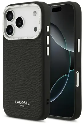 Produktbild von Hülle iPhone 17 Pro Lacoste Champs Elysees Kunstleder schwarz Logo Magsafe