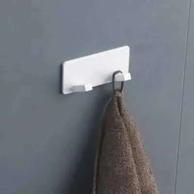 Produktbild von doporro Garderobenhaken Edelstahl, Kleiderhaken Wand mit 2 Haken, selbstklebend & ohne Bohren Matt Weiß für Jacken, Handtücher Stalo-04