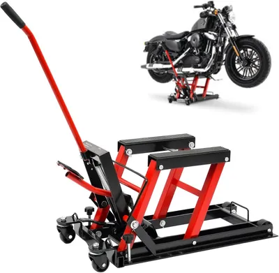 Productafbeelding van Rode motorfietshefbrug tot 680 kg met motorstandaard en montagebok voor reparaties aan de motorfietskop