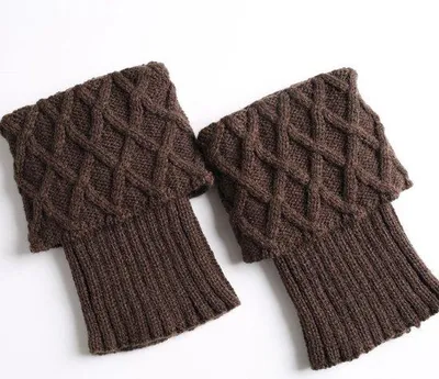 Produktbild von Gebreide Damen-Laufschuhsocken, Winter-Beenwarmern, Wollen, Ruitvormige Mesh, Donkergelb + Schwarz, 15cm