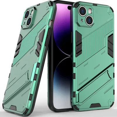 Produktbild von Armor Hülle für iPhone 14 Plus, Hybrid PC TPU Bumper Stoßfestes Schutzhülle mit Standfunktion Grün
