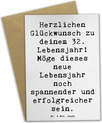 Produktbild von Mr. & Mrs. Panda Glückwunschkarte Spruch 32. Geburtstag - Weiß - Geschenk, feiern, Happy Birthday, genesungskarte, gute Wünsche, weihnachtskarten, Alter, hochzeitskarten