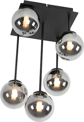 Zdjęcie produktu dla QAZQA - Dom wiejski I Vintage Nowoczesna lampa sufitowa I Lampa sufitowa I Lampa I Lampa czarna 5-płomienna z przydymionym szkłem - Ateny I Salon I Sypialnia - Okrągła - LED odpowiednia G9