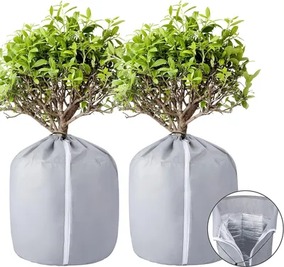 Produktbild von Thermo-Schutzhüllen für Töpfe, 2 Stück, 40 x 35 cm, geeignet für Topfpflanzen, Schutzbeutel für Pflanzen, ideal für den Winter, Topfschutz mit Kordelzug, Frostschutz für Pflanzen