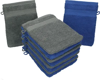 Produktbild von Betz 10 Stück Waschhandschuhe 16x21 cm PREMIUM 100% Baumwolle  Farbe: royalblau und anthrazit