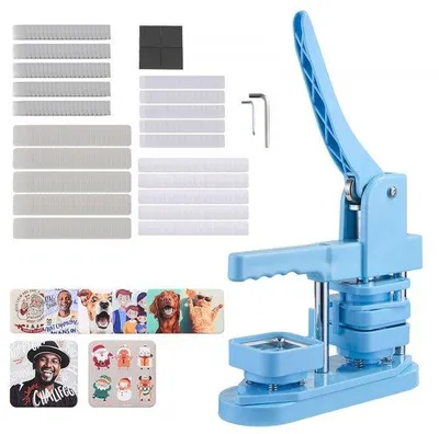 Obrázek produktu pro Knoflíkovač Button Maker Square 50x50 mm - lis na odznaky - DIY Pinmaker s plechovými předěly a magnetickými zády - ergonomická rukojeť - modrý lis na odznaky