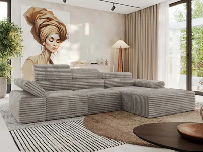 Produktbild von MKS MEBLE L-form Ecksofa RILASSO mit Relax-Funktion, verstellbare Kopfstützen - Hellbraun Cord - Rechts