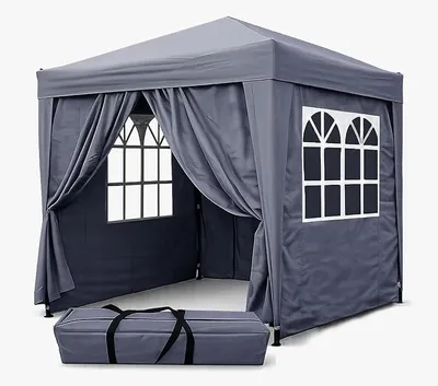 Produktbild von Faltpavillon 2,5 x 2,5 m Smoky Grau, 4 Easy-Klett Seitenwände (2 Reißverschlüsse, 2 Fenster), Pop Up Pavillon Faltbar, mit Tragetasche