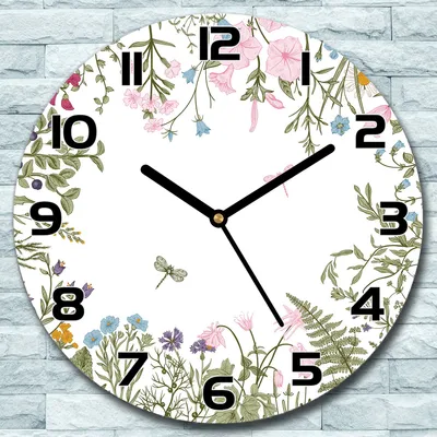 Produktbild von Wanduhr aus Glas Rund fi 30 Blumen Farbenfroh Quarz Deko Schlafzimmer Büro