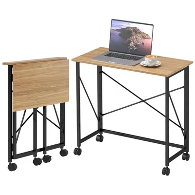 Produktbild von Klappbarer Computertisch 80x40x75cm mit Rollen, platzsparender Arbeitstisch, fürs Homeoffice, Eiche