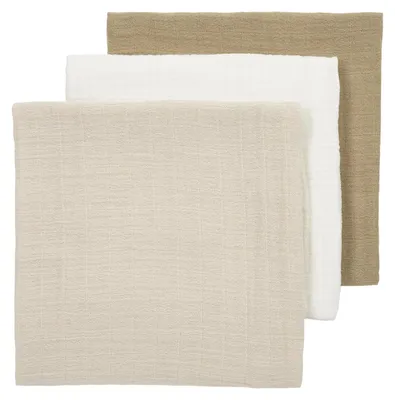 Produktbild von Meyco Baby Uni Pre-Washed Hydrophile Tücher – 3 Stück - 70x70 cm - Offwhite / Soft Sand / Taupe