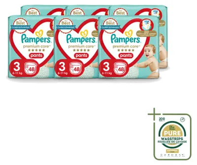 Image de 6 couches-culottes Pampers Premium Care, taille 3 (6–11 kg) - Pack économique - 6 pièces