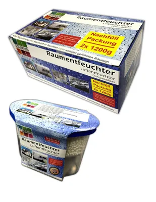 Produktbild von 1x Raumentfeuchter Luftentfeuchter 230g Granulat + Nachfüllpack 2x 1200g Set Box Granulat Luftentfeuchter Keller Auto KFZ