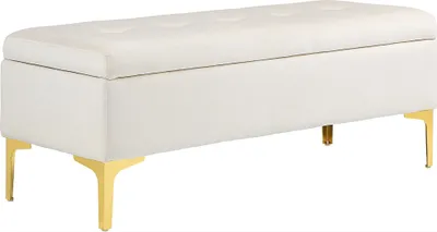 Produktbild von HOMCOM Ławka z miejscem do przechowywania, tapicerowana ławka o aksamitnym wyglądzie, metalowe nogi, ławka do salonu, sypialni, przedpokoju, 120 x 44 x 44,5 cm, beżowa