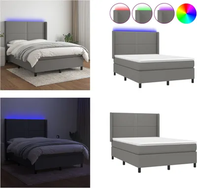 Produktbild von vidaXL Boxspringbett mit Matratze & LED Dunkelgrau 140x190 cm Stoff - Boxspringbett - Boxspringbetten - Bett - Schlafzimmermöbel