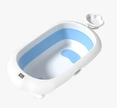 Produktbild von Faltbare Baby Badewanne,Baby Bathtub Babywanne Wanne mit Thermometer&Duschhaube, Badebecken Duschwanne für Neugeborene Kleinkinder 97x52x24cm(blau)