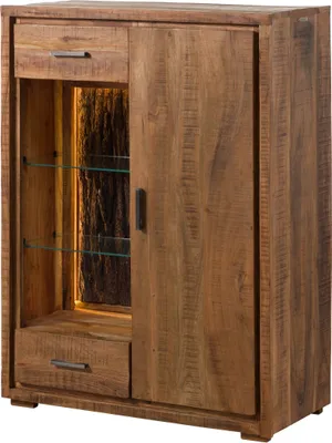 Image de MASSIVMOEBEL24 | Commode en bois d'Acacia 88x40x120 naturel laqué BARK #125