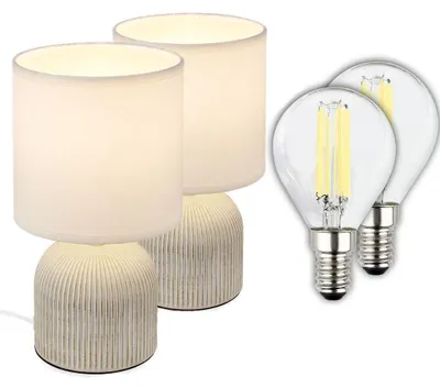 Produktbild von Keramik Tischleuchte Weiß Ø15cm inkl. 2x E14  LED 2,5W 3000K