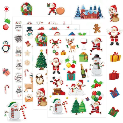 Weihnachtssticker, 4 Bögen, über 100 Stück, bunt, selbstklebend