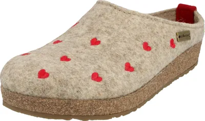 Produktbild von Haflinger Damen Pantoffel Schurwolle Herz Stickerei Grizzly Cuoricini 741031, Größe:39 EU, Farbe:Beige