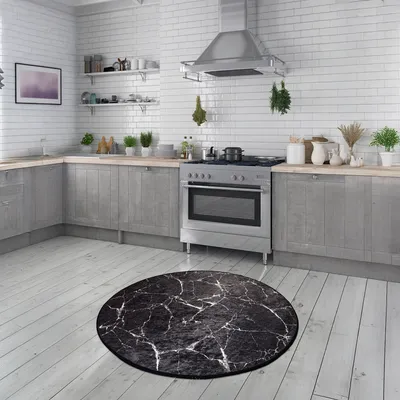 Produktbild von Bosdela Runden Badezimmerteppich Ø100 cmMarble Black