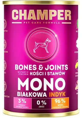 Obrázek produktu pro Mokré krmivo pro psy Monoprotein Champer – kosti a klouby, krůtí, 6x400 g