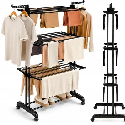 Produktbild von Dionizos Wäscheständer XXL Vertikal – 24m Trockenfläche – 4 Ebenen, Rollen & 14 Kleiderbügelhalter – Klappbarer Standtrockner bis 50 kg