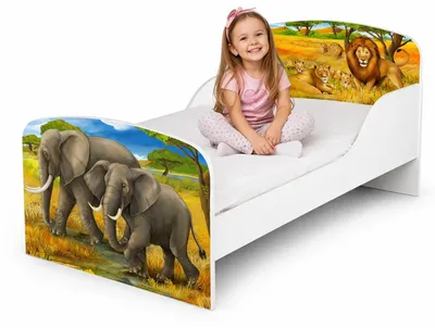 Produktbild von Bayagu Weißes Kinderbett 140x70cm aus Holz mit Schaumstoffmatratze Safari