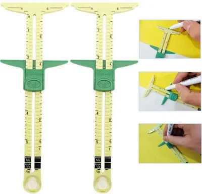 Image de 2 crayons – mètre à ruban – mètre en T – règle de couture – mètre à ourlet – jaune – 17,5 x 6,5 cm – pour la couture, le bricolage et le marquage des boutons