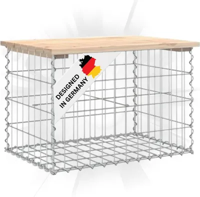 Produktbild von DELUKE® Gartenbank Gabionen BIKS aus Stahl | 63x44x42cm Kiefernholz Natur | Gabionenbank Gartentisch aus Gabionen Steinkorb Gabionengitter Ziergabione Drahtkorb befüllbar