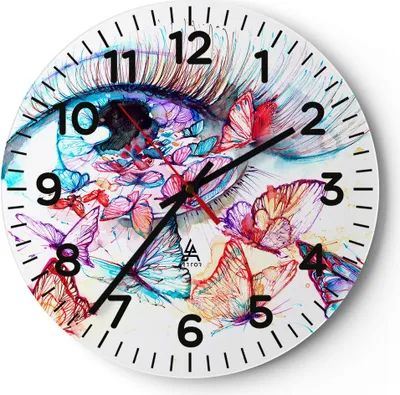 Produktbild von Wanduhr - Rund - Glasuhr - Auge Butterflys Fantasie Fantasie - 40x40cm - Schleichendes Uhrwerk - Lautlos - zum Aufhängen bereit - Dekoration Modern - Wanddekoration aus Glas - C4AR40x40-3096