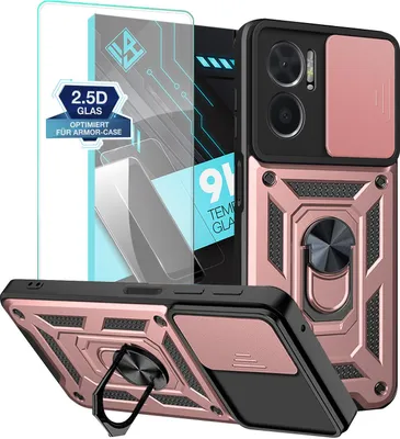 Produktbild von Armor Handyhülle für Xiaomi Redmi 10 mit 9H Displayglas Displayschutz Kameraschutz Handy Panzer Case Cover Schutzhülle Outdoor Farbe: Rosegold