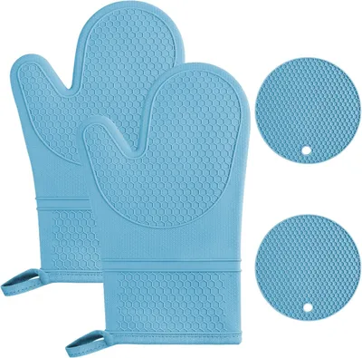 Imagen del producto de Guantes de horno de silicona, resistentes al calor hasta 230 °C, paquete de 2 unidades, antideslizantes, para la cocina