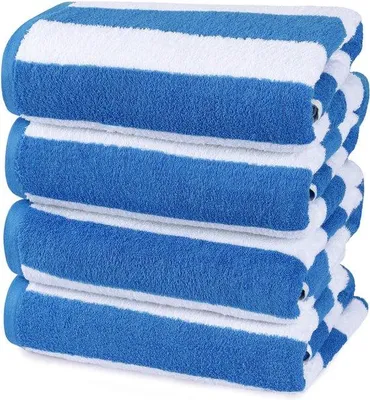 Produktbild von Unyqoos® 4er-Set Strandhandtücher 76 x 152 cm, 100% ringgesponnene Baumwolle, 570 g/m², Cabana-Streifen – weich, saugfähig, ideal für Strand, Pool & Spa