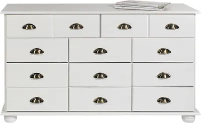 Produktbild von Schubladenschrank COLMAR, Weiß - Apothekerkommode mit Muschelgriffen aus Metall. 11 Schubladen, Sideboard im Landhausstil, Kiefer Massivholz