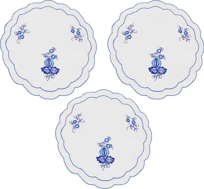 Produktbild von Betz 3 Deckchen mit blauer Stickerei Farbe weiß/blau - Durchmesser 30 cm