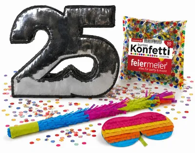 Produktbild von Pinata-Set | 4-tlg. mit Augenmaske, Schlagstock und Konfetti Farbe: Silberne 25 - 50x40x10 cm