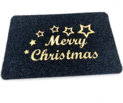 Produktbild von heimtexland ® Fußmatte Merry Christmas Fußabstreifer Weihnachten Deko Schmutzfangmatte Haustür Teppich rutschfest 40x60 Typ900 gold