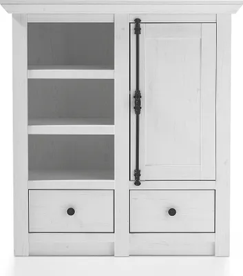 Produktbild von Dielen-Kommode WINGST-61 im Landhaus Stil Nachbildung Pinie weiß Nb. mit formschönen Antik-Riegeln B/H/T ca. 105x115x45cm