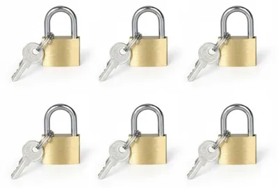 Productafbeelding van Mini hangslot met sleutel, messing, 6 stuks