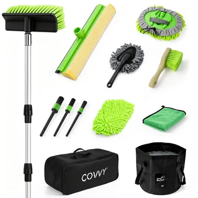 Image de Kit de nettoyage automobile de 12 pièces avec brosse télescopique