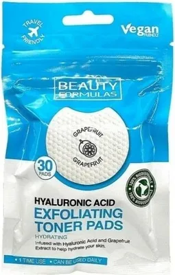 Obrázok produktu pre Beauty Formulas Płatki złuszczające nasączone z kwasem hialuronowym, 30 sztuk