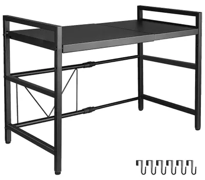 Produktbild von Mikrowellenregal - 2 Ebenen - Ausziehbar - Kohlenstoffstahl - Platzsparend - 6 Haken - Für die Küchenarbeitsplatte