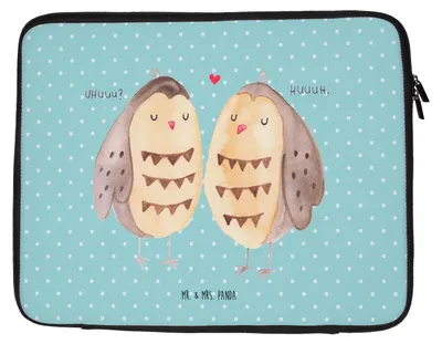 Produktbild von Mr. & Mrs. Panda Laptop Tasche Eulen Liebe 33 x 42 cm - Türkis Pastell - Geschenk, Freundin, Pärchen, Hülle, Sleeve, Eule, Spruch, Laptoptasche, Laptophülle