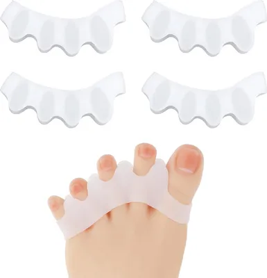 Produktbild von 4 Stück Silikon Zehenspreizer für alle Zehen, Fußzehen Spreizer Zehentrenner für Bunion Korrektur Zehen überlappende Zehen Gemilderte Fußschmerz Weiß
