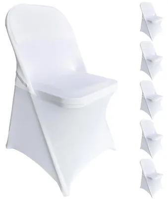 Produktbild von Stretch Stuhlhussen 6er Set elastisch Weiß Stuhlbezug für Klappstuhl Universal Stuhlhusse Hochzeit Bankett Party Restaurant Deko